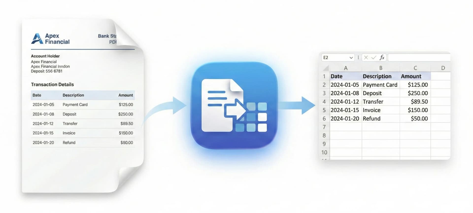 Convert bank statement PDF to CSV/Excel spreadsheet